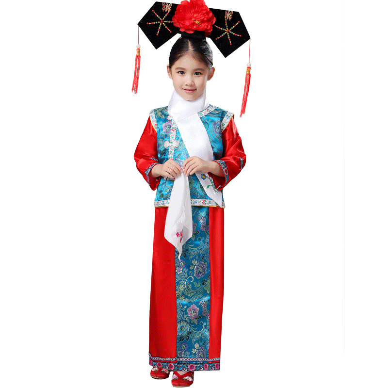 Children's costume costume Qing Dynasty costume girls Manchu flag dress Palace woman dance banquet performance costume Spring