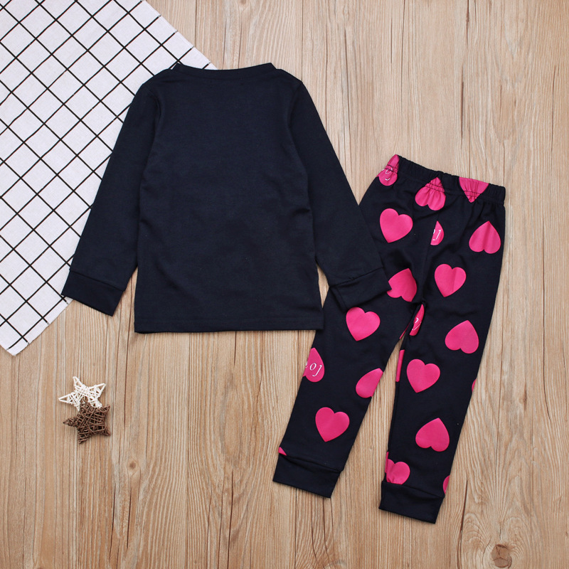Children's European and American Spring and AuTum Girls love HearT Long-sleeved T-shirT + PanTs Two-piece SeT Home CloThes Kidsren's CloThing ins