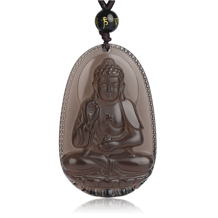 Obsidian manufacturers Wholesale natural obsidian benmingfo eight patron Saint pendant crystal necklace men's and women's jewelry