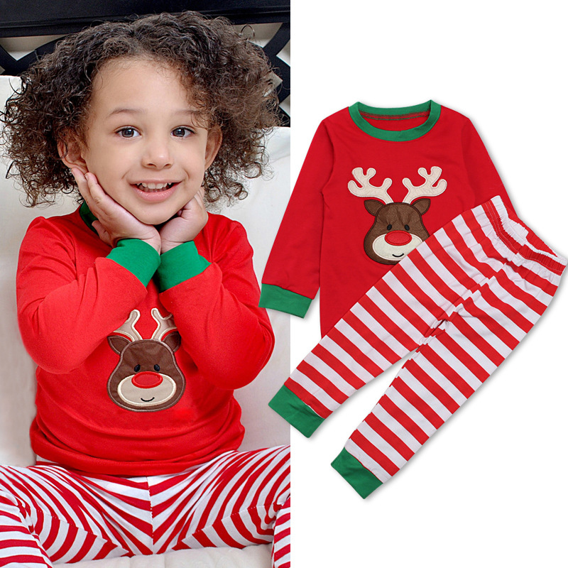 Детская одежда в европейском и американском стиле, весенне-осенние пижамы для девочек, длинные рукава, олени, комплект одежды