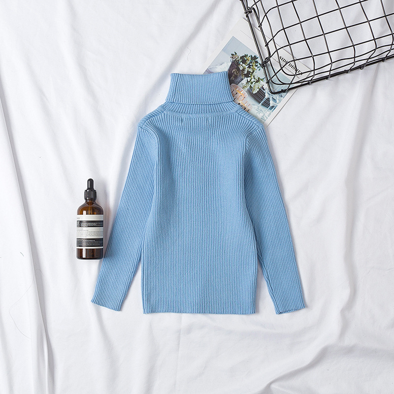 2022 Trbottomy Korean Solid Color Autumn and Winter Casual Fashion Knitted Turtleneck Cotton Candy Color Bottoming Children's Sweater