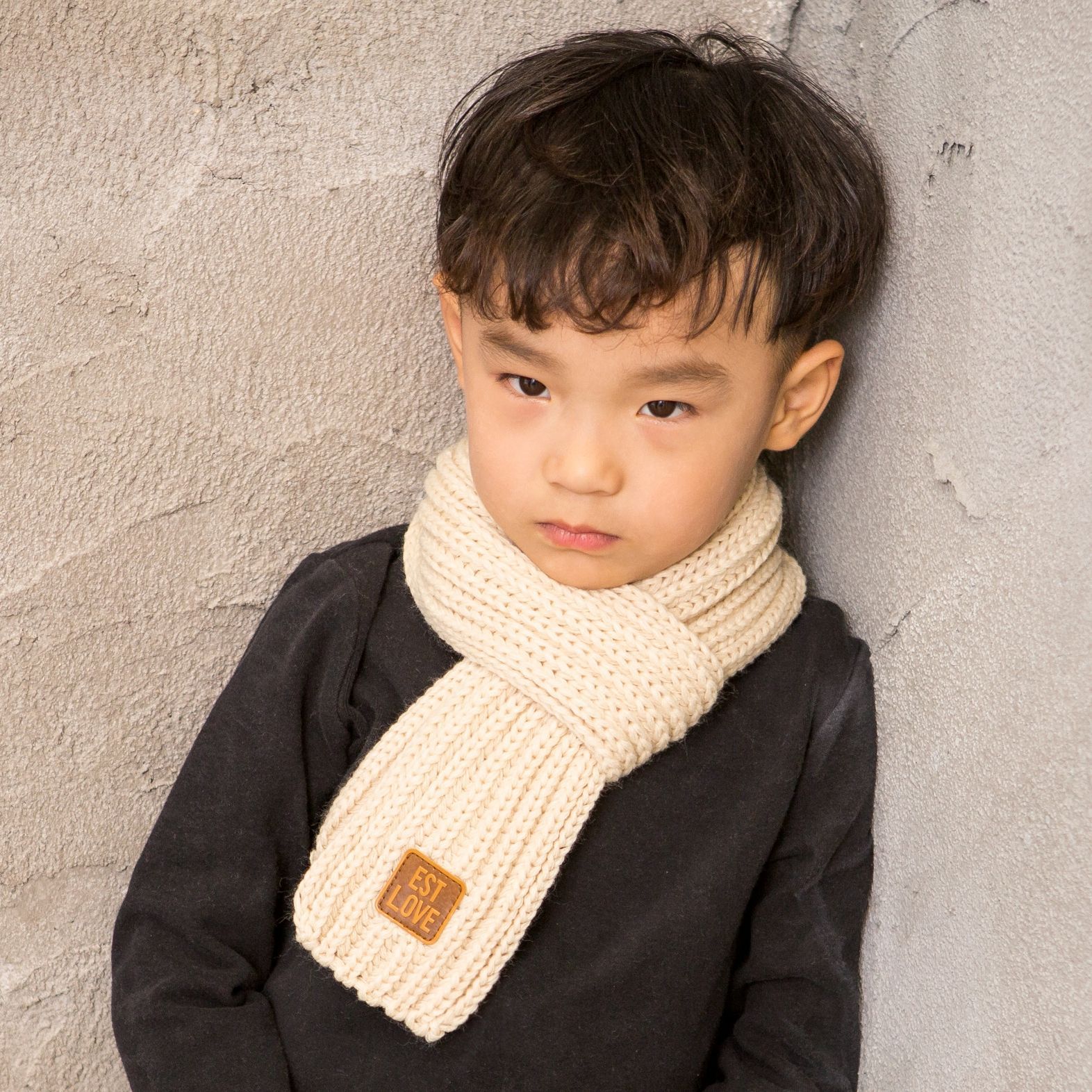 Cross-Border European and American Korean Style Scarf for Women to Heattech in Winter, Men's Woolen Knitted Baby Parent-Child Leather Label Versatile Scarf for Children