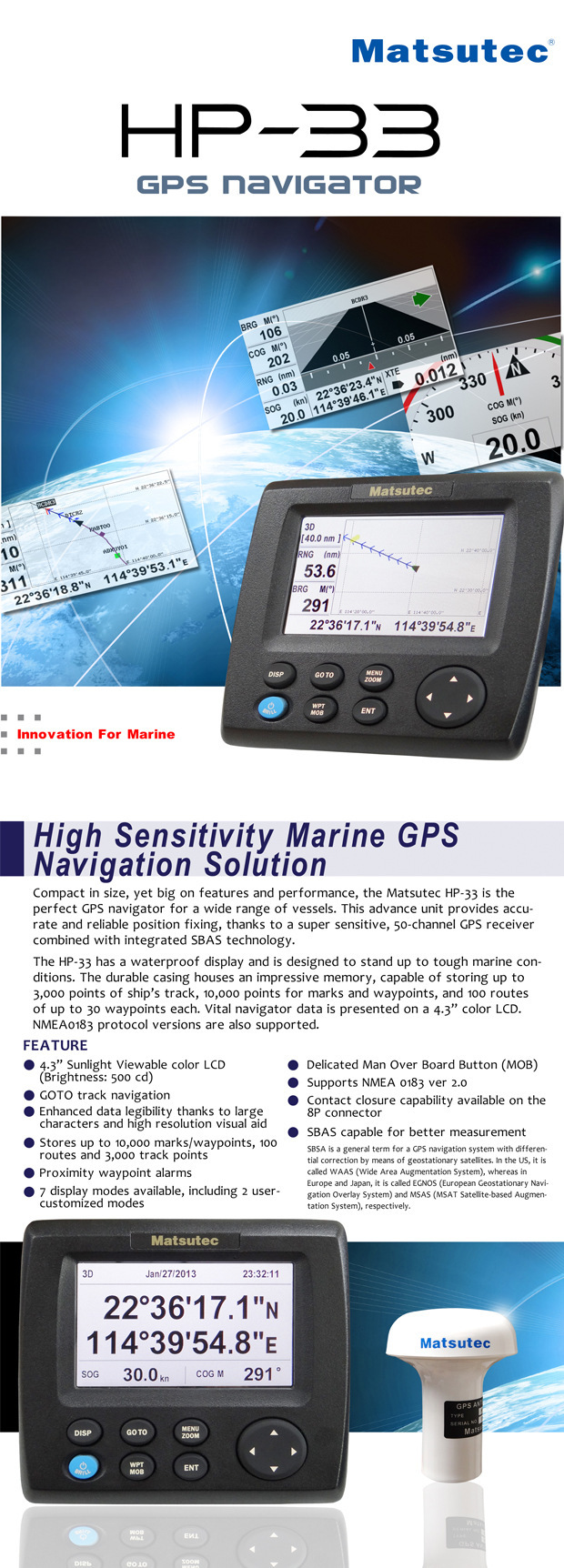 Matsutec HA-017 shipborne Gps antenna cable outdoor antenna with 10 m cable