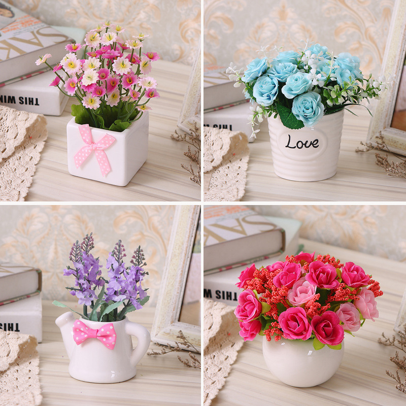 Искусственные цветы, поддельные цветы, пластиковые цветы, сухие букеты, маленькие горшечные растения, комплекты для дома, декоративные перегородки, мини-подвески