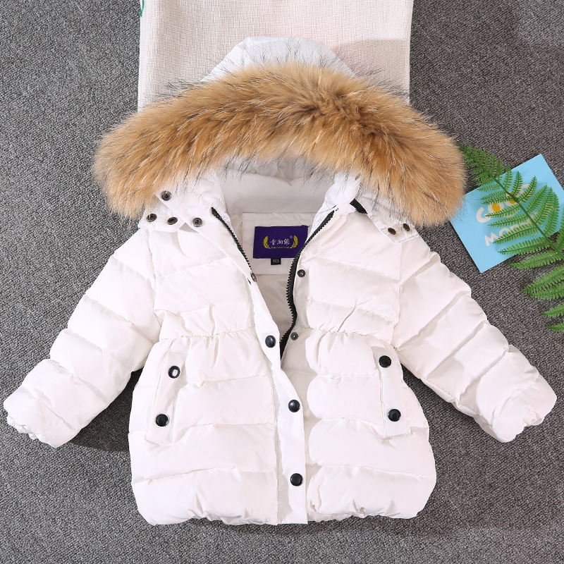 Детская одежда пуховик короткий с капюшоном для мальчиков и девочек из белого утиного пуха
