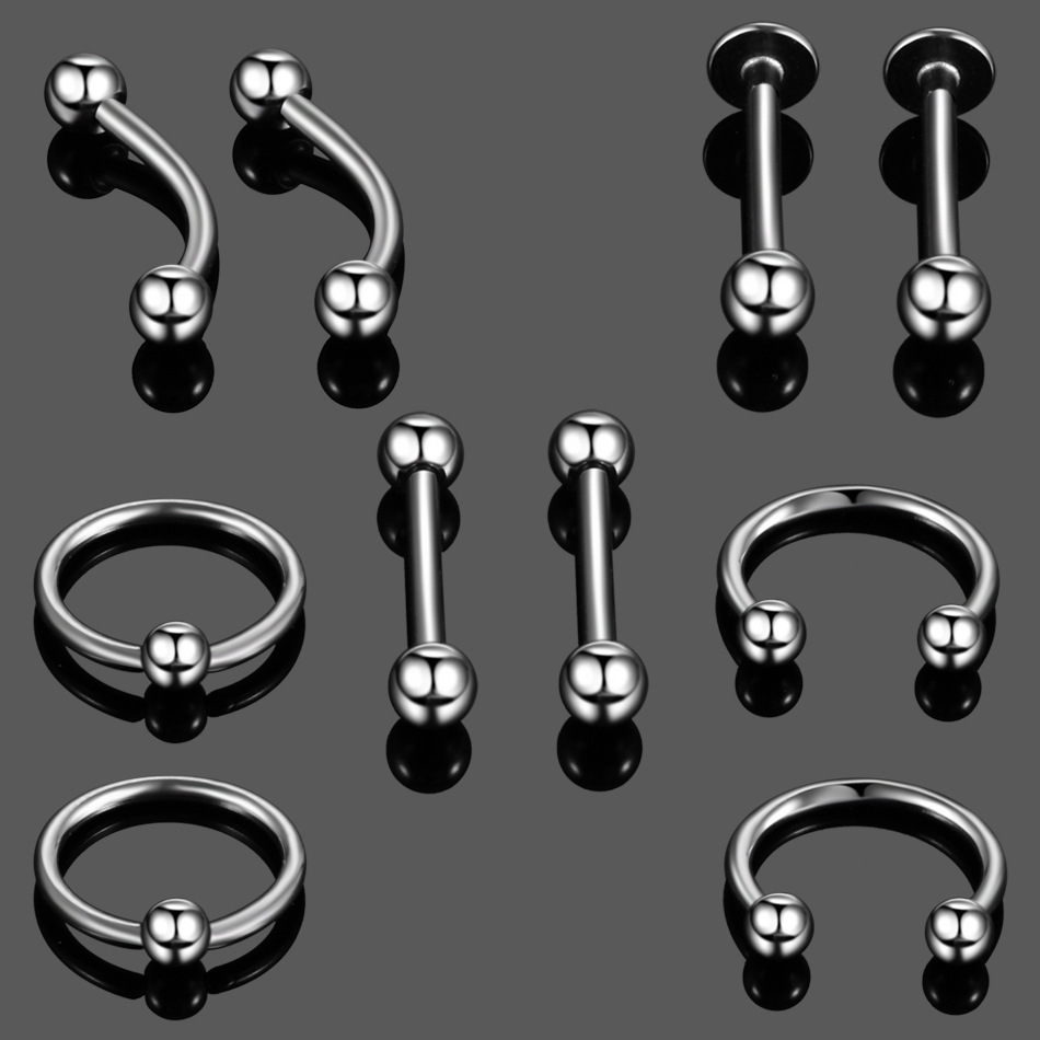 Wish Ebay puncture set 10 stainless steel hybrid earrings nose studs horseshoe ring universal ring puncture jewelry