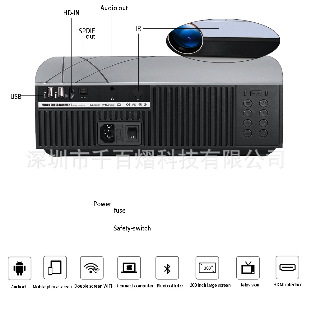Android Led Projector 4K,Ac3 1280*800 Hdmi,Vga,Hifi Speaker