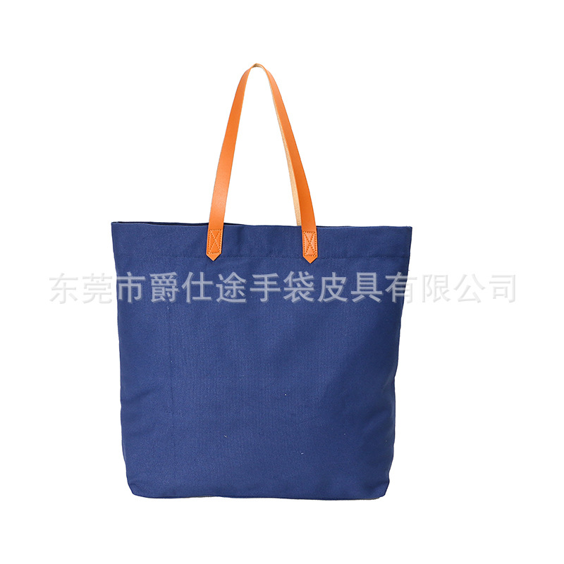 Creative Environmentally Friendly Cotton Shoulder Bag Blue Cotton Student Handbag Pu Satchel Shopping Bag