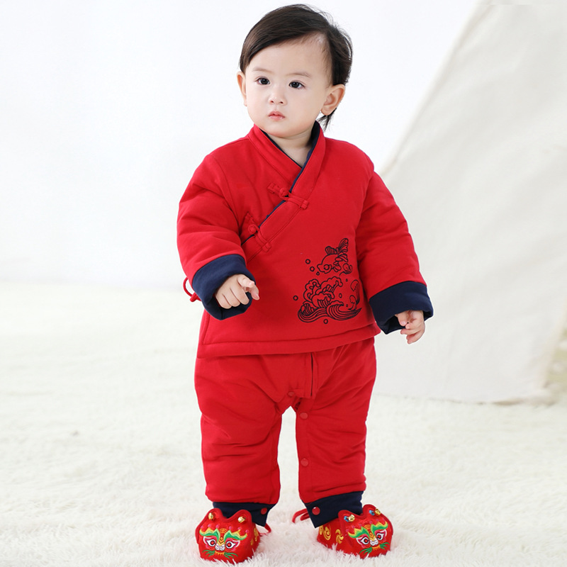 Натуральный детский костюм Тан с комбинезоном для ползания осенью и зимой, длинный рукав, платье Хан 1968