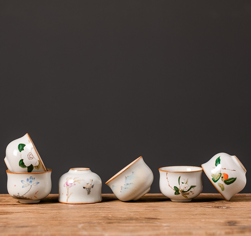 Antique-Style Yuebai Ru Kiln Tea Set Tea Cup Personal Cup Master Cup Ceramic Crackle Glaze Tea Brewing Cup Tasting Cup Landscape Style