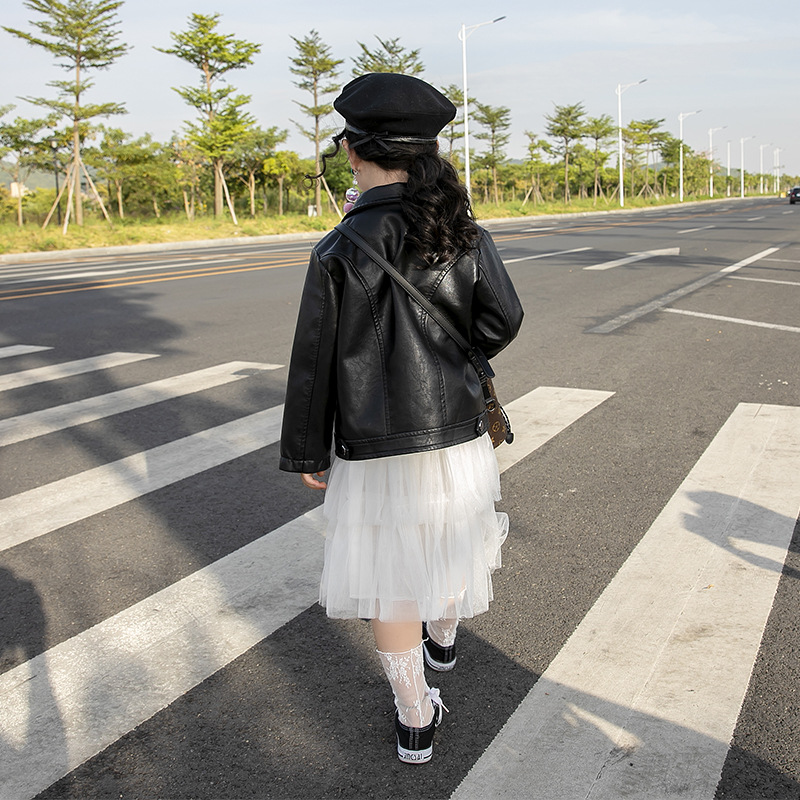 2020 Early Spring Leather Jacket New Girls Pu Motorcycle Retro Jacket Baby Fashionable Short Leather Jacket Trendy