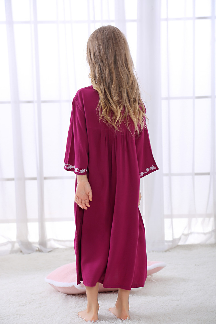 New Summer Girls' Clothing Woven Soft Cotton Computer Embroidered Dress Nightgown Pajamas Home Clothes