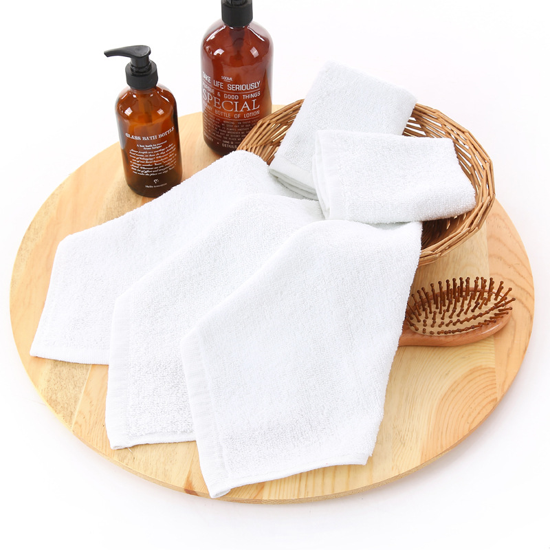 Wholesale hotel disposable white towel embroidered LOGO kindergarten restaurant hand towel white towel