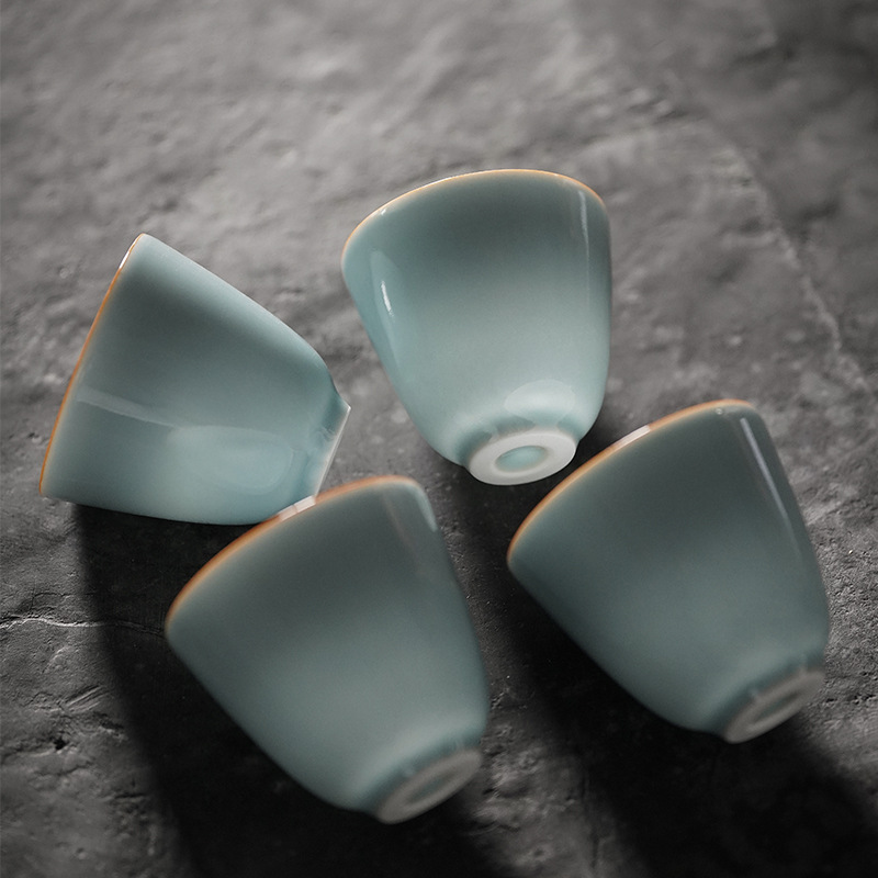 Moji ceramic tea cup kung fu tea set color glaze single cup small tea cup sky blue warm tea cup