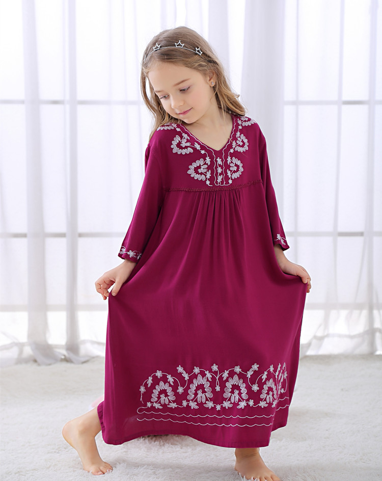 New Summer Girls' Clothing Woven Soft Cotton Computer Embroidered Dress Nightgown Pajamas Home Clothes