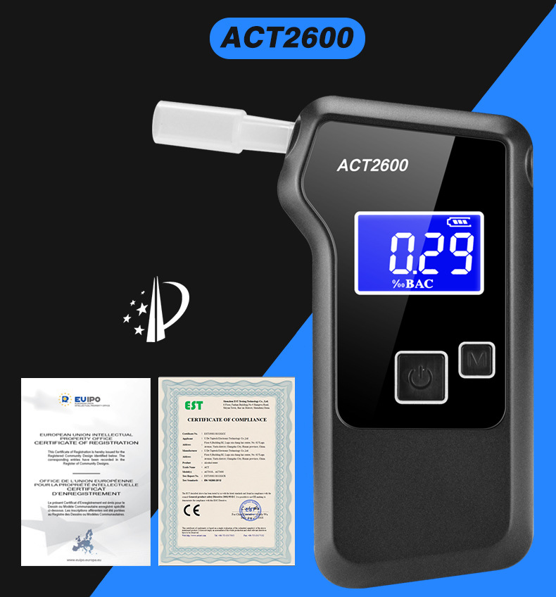 Alcohol Tester High Precision Blowing Portable Drunk Driving Ornaments Alcohol Tester ACT2600