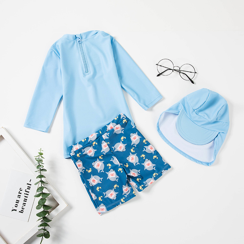 Baby South Korea Ins Split Quick-drying Surfer Wear Sunshade Hat Boys Children Sunscreen Suit Boys Swimwear Swimming Trunks