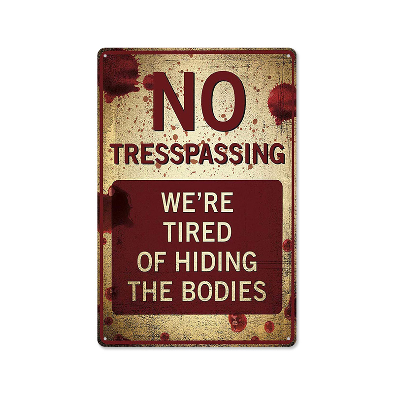 2024No Trespassing Retro Public Warning Sign Iron Painting Background Wall Frameless Decorative Hanging Painting