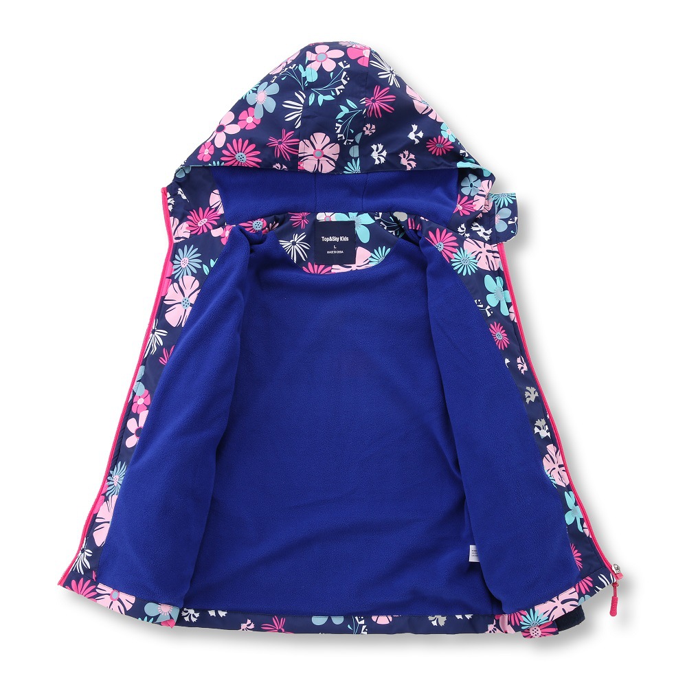 Girls' Candy-Colored Waterproof and Breathable Outdoor Kidsren's Jacket Printed Open Chest Hooded Velvet Jacket Windbreaker