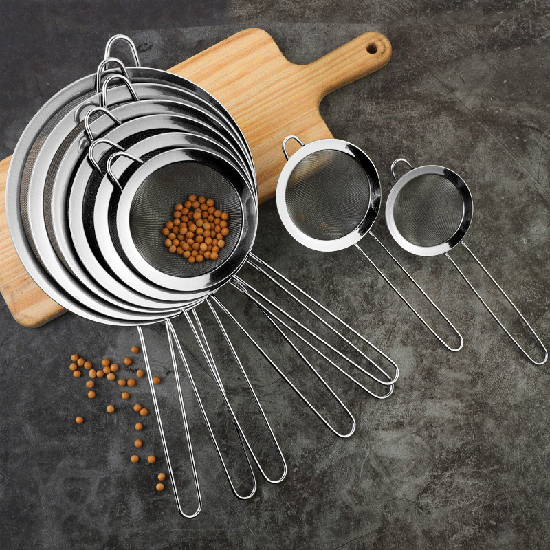 304 Stainless Steel Colander Kitchen Household Mesh Leakage Oil Fishing Spoon Soybean Milk Pointed Ear Mesh Leakage Flour Filter Mesh Sieve