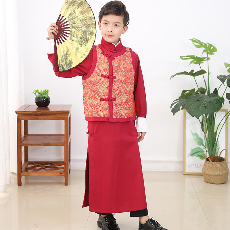 Men's and Children's Xiangsheng Suit Big Coat Republic of China Long Shirt Long Robe Retro Clothing Children's Clothing Tang Suit Chinese Style Performance Clothing Hanfu