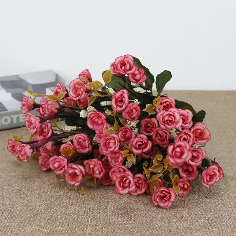 Кросс-бордерный поддельный цветок, 21 голова, осенняя счастливая роза, европейский стиль, искусственный цветок, домашний декор, искусственный шелковый цветок, мини-розы