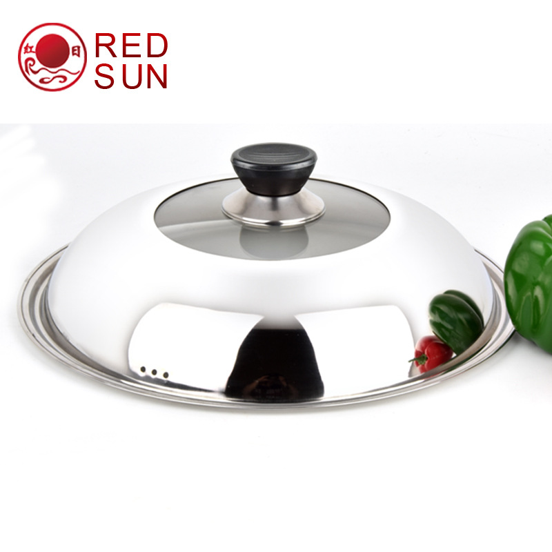Wholesale wok lid can be affixed with trademark barcode for supermarket stainless steel glass lid with standing top