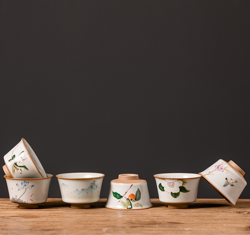 Antique-Style Yuebai Ru Kiln Tea Set Tea Cup Personal Cup Master Cup Ceramic Crackle Glaze Tea Brewing Cup Tasting Cup Landscape Style
