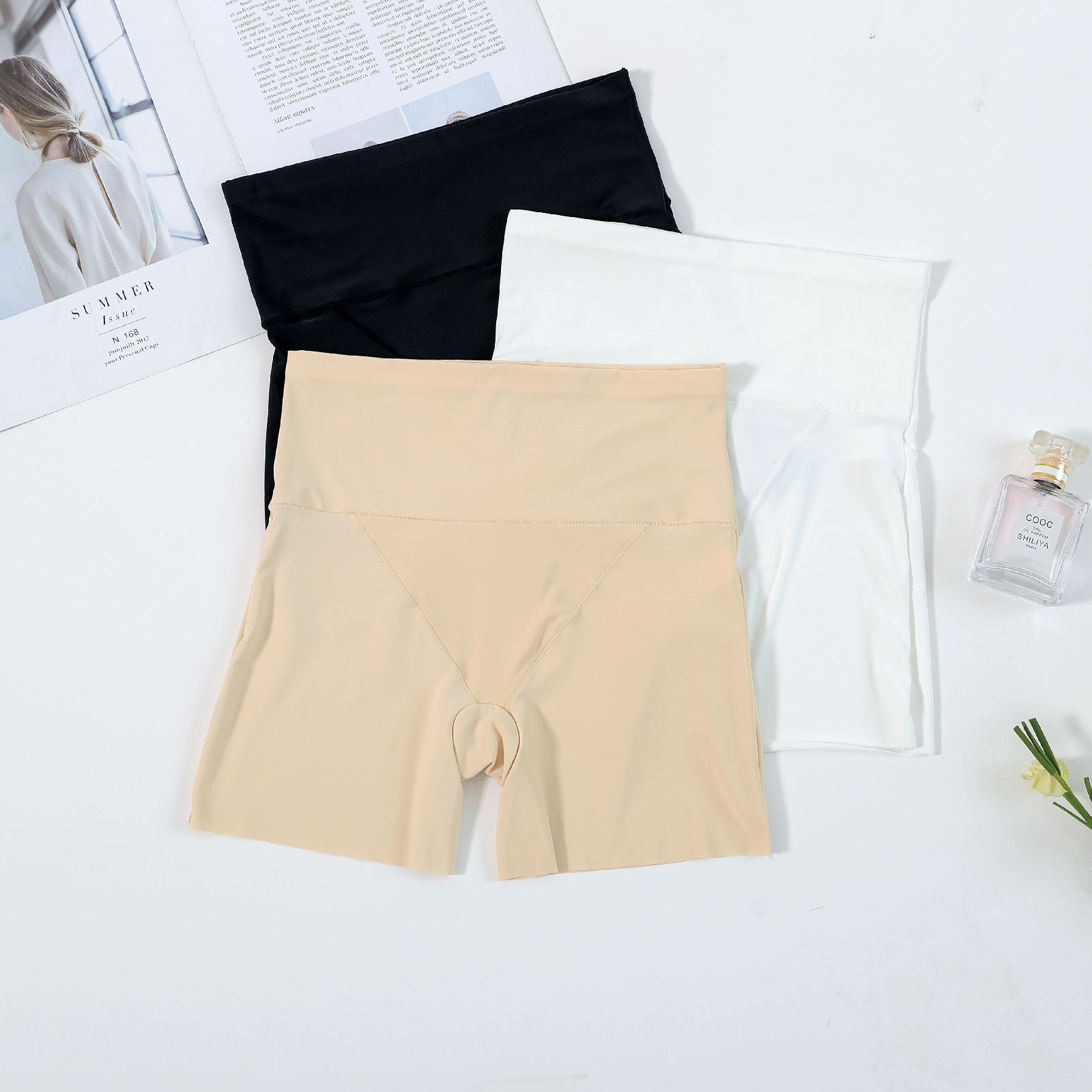 2021 New High Waist Belly-closed Ice Silk Safety Pants Summer Cotton Crotch Anti-light Women's Three-point Plus Size Leggings