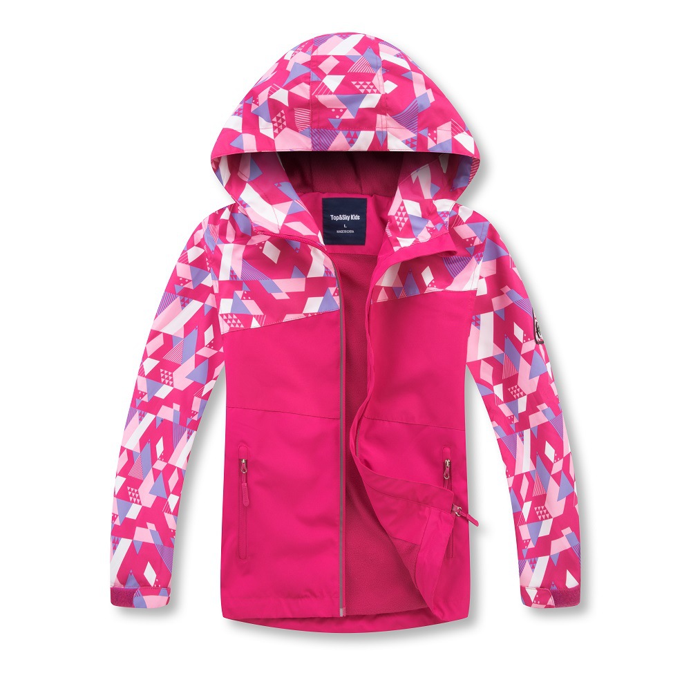 2019 Autumn and Winter New Products for Men and Women, Medium and Large Children, Velvet Outdoor Jackets, Zipper Shirts, Color Block Printed Children's Windbreakers