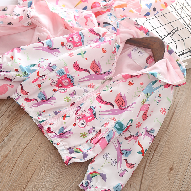 Girls' autumn popular jacket Flamingo graffiti baby hooded windbreaker zipper shirt cross-border one-piece delivery