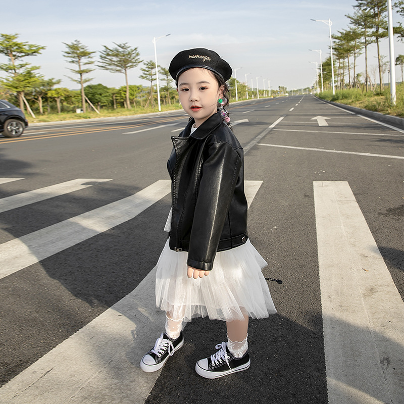 2020 Early Spring Leather Jacket New Girls Pu Motorcycle Retro Jacket Baby Fashionable Short Leather Jacket Trendy