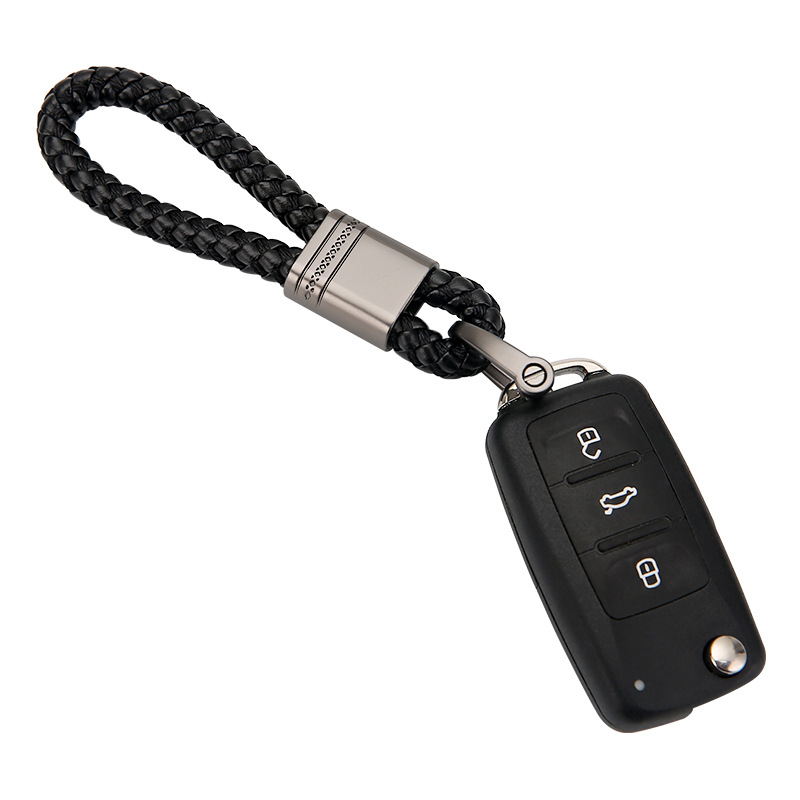 Car keychain genuine leather Mercedes-Benz Toyota Audi Land Rover Volkswagen braided rope key chain ring pendant men and women