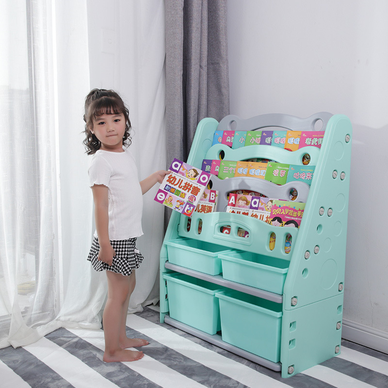 Книжная полка для детей, домашняя, мультяшная, простая, большая вместимость, пластиковая, для хранения игрушек и книг