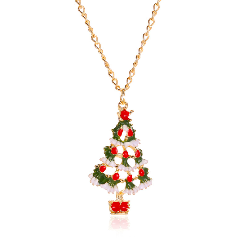 Christmas color cartoon jewelry cute dripping Christmas tree earrings necklace set Europe and the United States cross-border hot jewelry