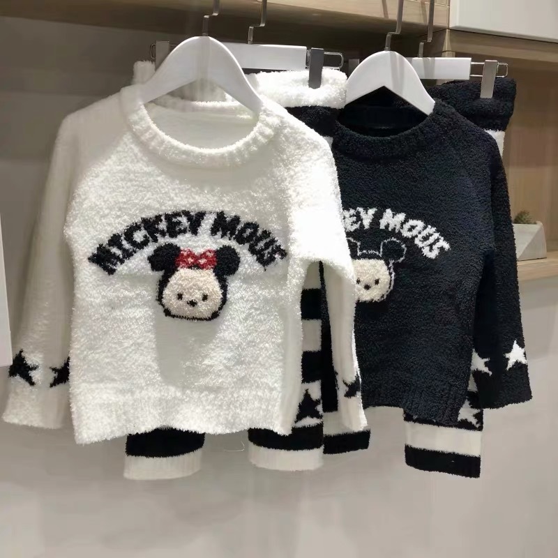 Мягкая милая детская пижама в японском стиле с рисунком мышки, комплект домашней одежды с длинными рукавами и брюками из полувельвета