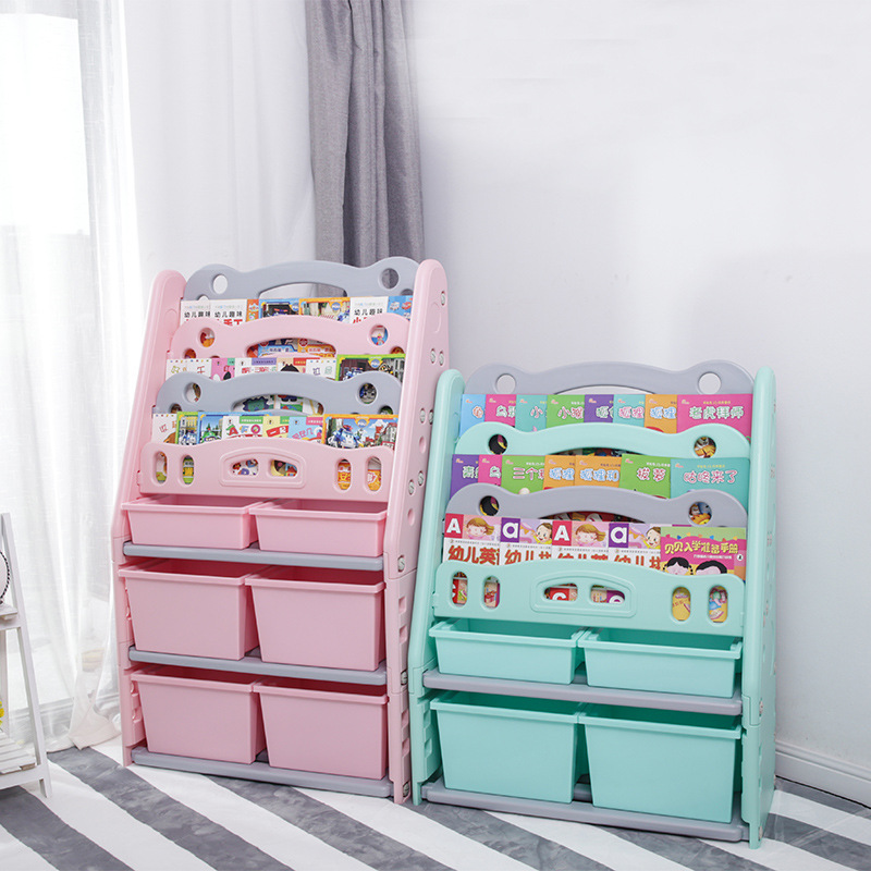 Origin supply children's bookshelf household cartoon simple bookcase large capacity plastic toy book picture book storage rack