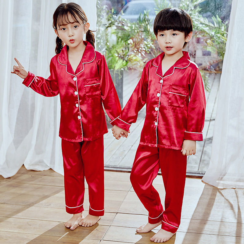 Children's Pajamas Children's Ice Silk Home Clothes Boys and Girls Silk Baby Children's Silk Summer Short Sleeve Suit