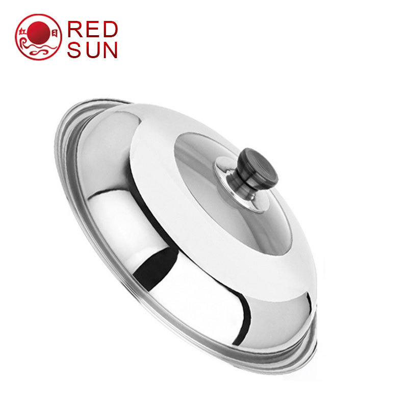 Wholesale wok lid can be affixed with trademark barcode for supermarket stainless steel glass lid with standing top