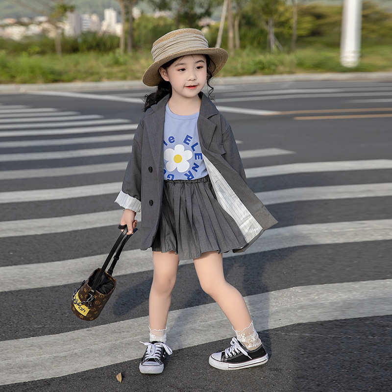 Костюм для девочек, юбка-плиссе, средняя длина, стиль корейский