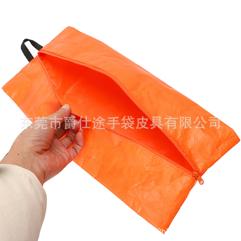 Japanese Style Simple Pe Woven Shoe Bag Orange Environmentally Friendly Woven Storage Bag Foldableable Waterproof Pe Woven Storage Bag