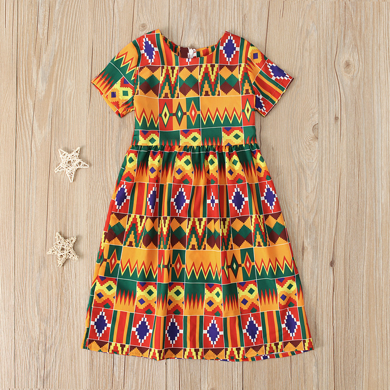Cute Baby Children's European and American Girls African Bohemian Style Short-sleeved Long Dress Children's Clothing ins