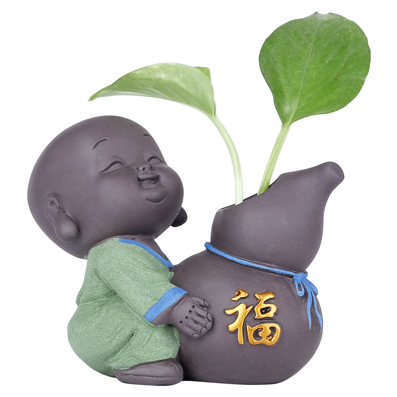 Miniature Hydroponic Tea Pet Ornament for Monks, Suitable for Tea Tables, Tea Sets, and Small Flower Vases, Made of Purple Clay for Attracting Wealth