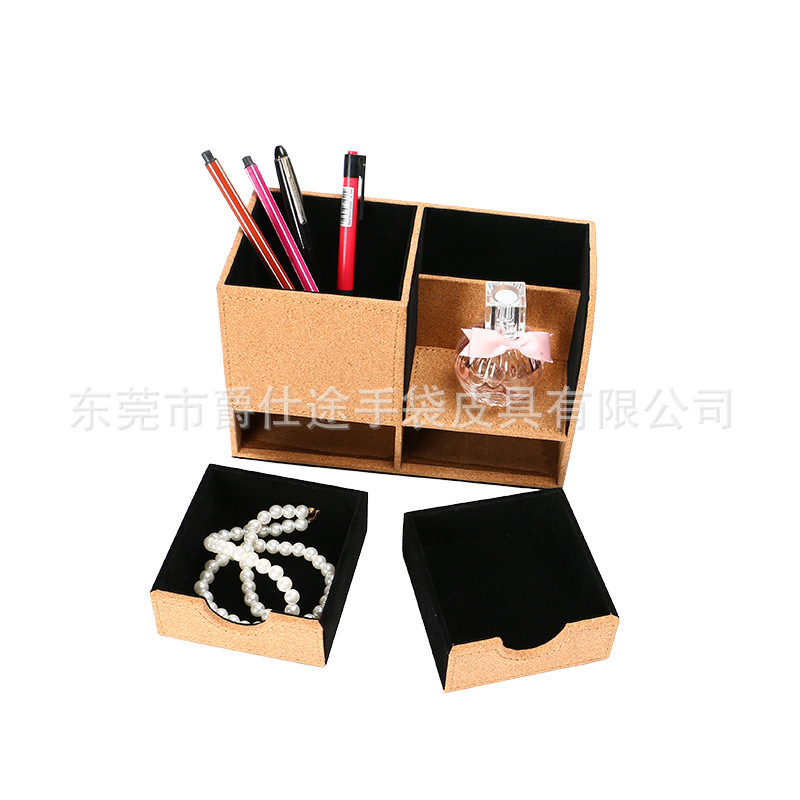 Manufacturer Customized Retro Cork Jewelry Box Multifunctional Brown Real Wood Storage Rack Wood Grain Cosmetics Storage Box