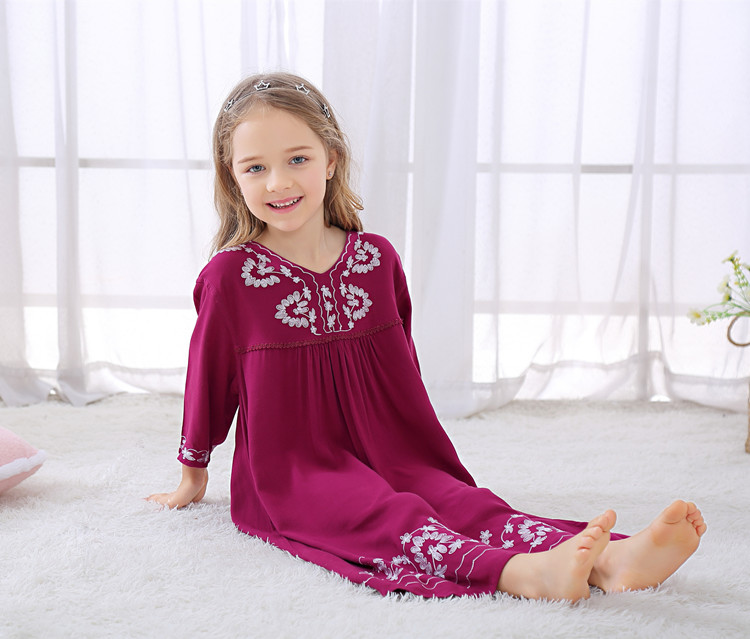 New Summer Girls' Clothing Woven Soft Cotton Computer Embroidered Dress Nightgown Pajamas Home Clothes