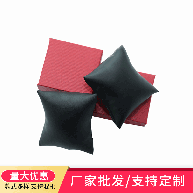 In stock wholesale pu thick leather pillow watch box universal pillow bracelet pillow bag silk cotton bag