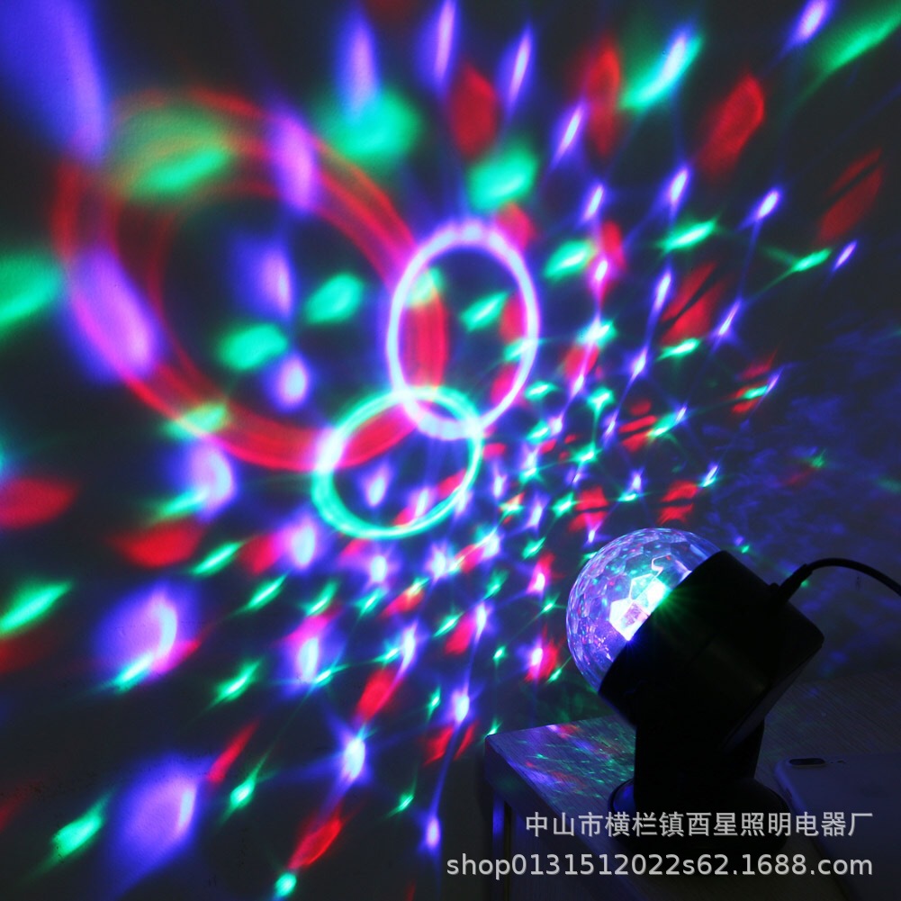 Car suction cup magic ball lamp USB mini stage lamp RGB crystal magic ball lamp 6W colorful rotating lamp