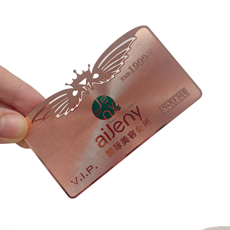 Stainless Steel Electroplated Rose Gold Women's Business Card Cut Out Lace Custom Design Layout Frosted Mesh Bottom