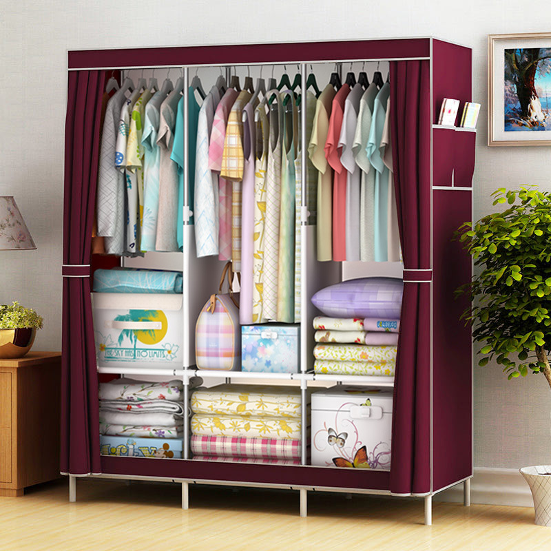 Cross-Border Foreign Trade Self-Pickup Simple Wardrobe Fabric Wardrobe with Reinforced Steel Frame, Single-Person Storage, Dustproof