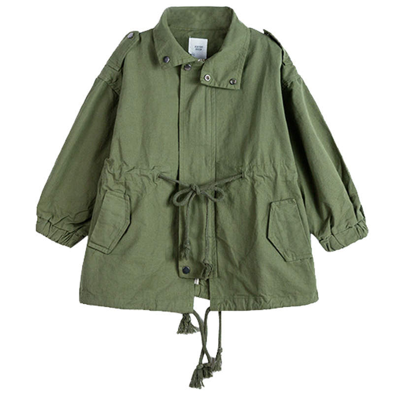 Girls Pure Color Cotton Windbreaker 2025 Autumn and Winter New Style Lace Korean Style Spring Versatile Outerwear Kidsren's Style Jacket